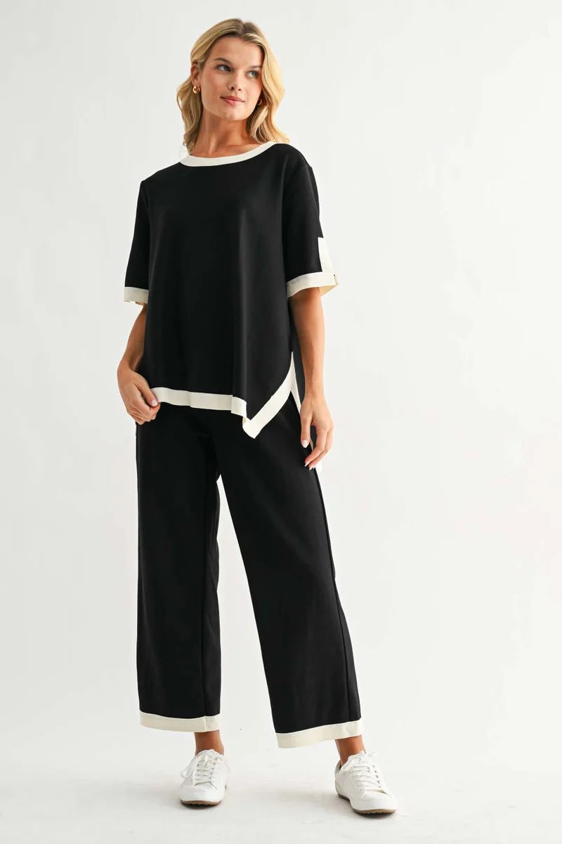 The Kaya Crepe Knit Top/ Black