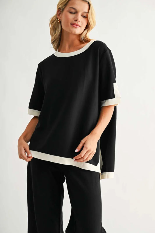 The Kaya Crepe Knit Top/ Black