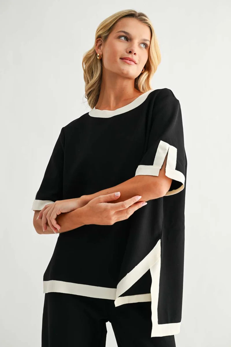The Kaya Crepe Knit Top/ Black