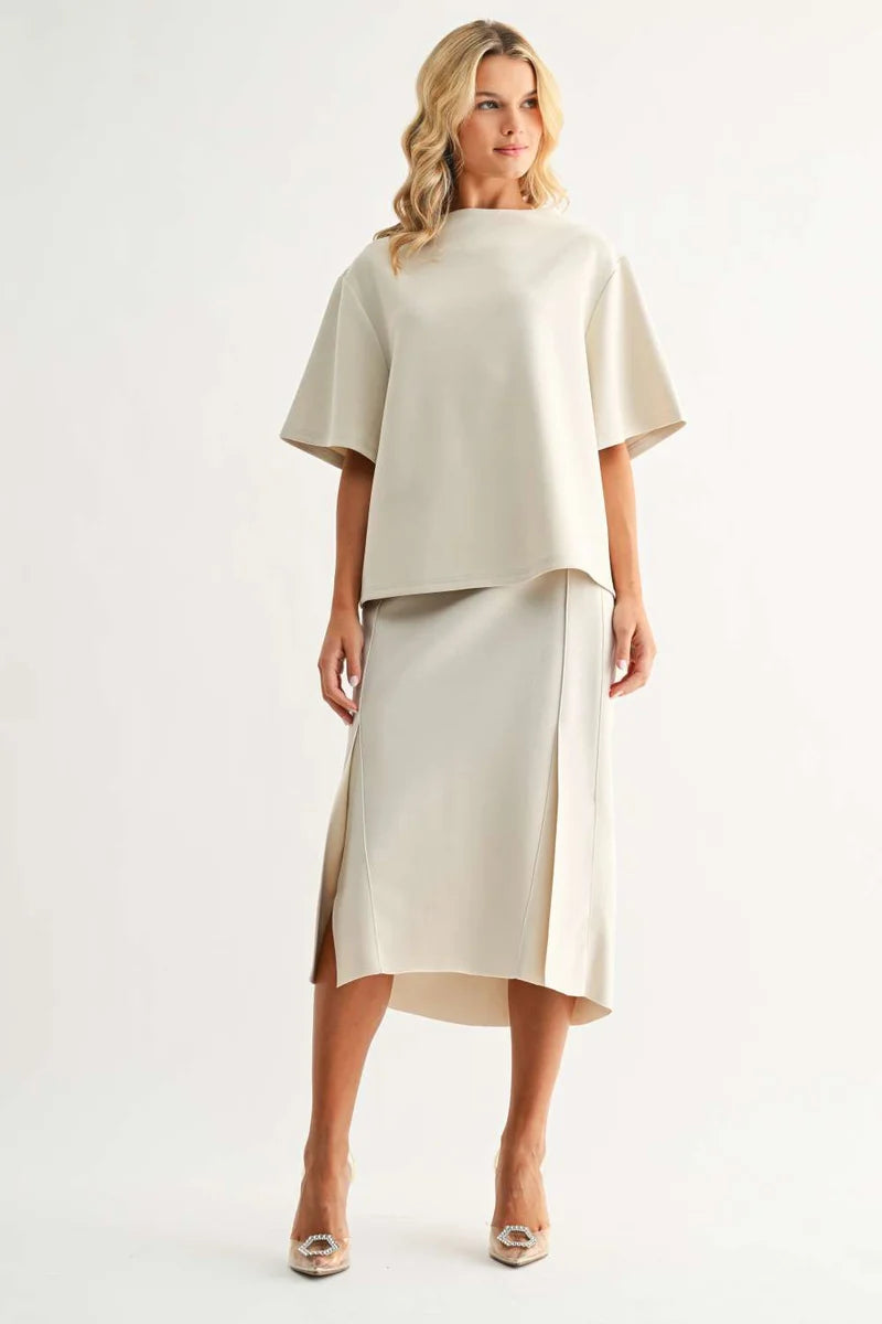 The Kamari Crepe Knit Skirt/ Beige
