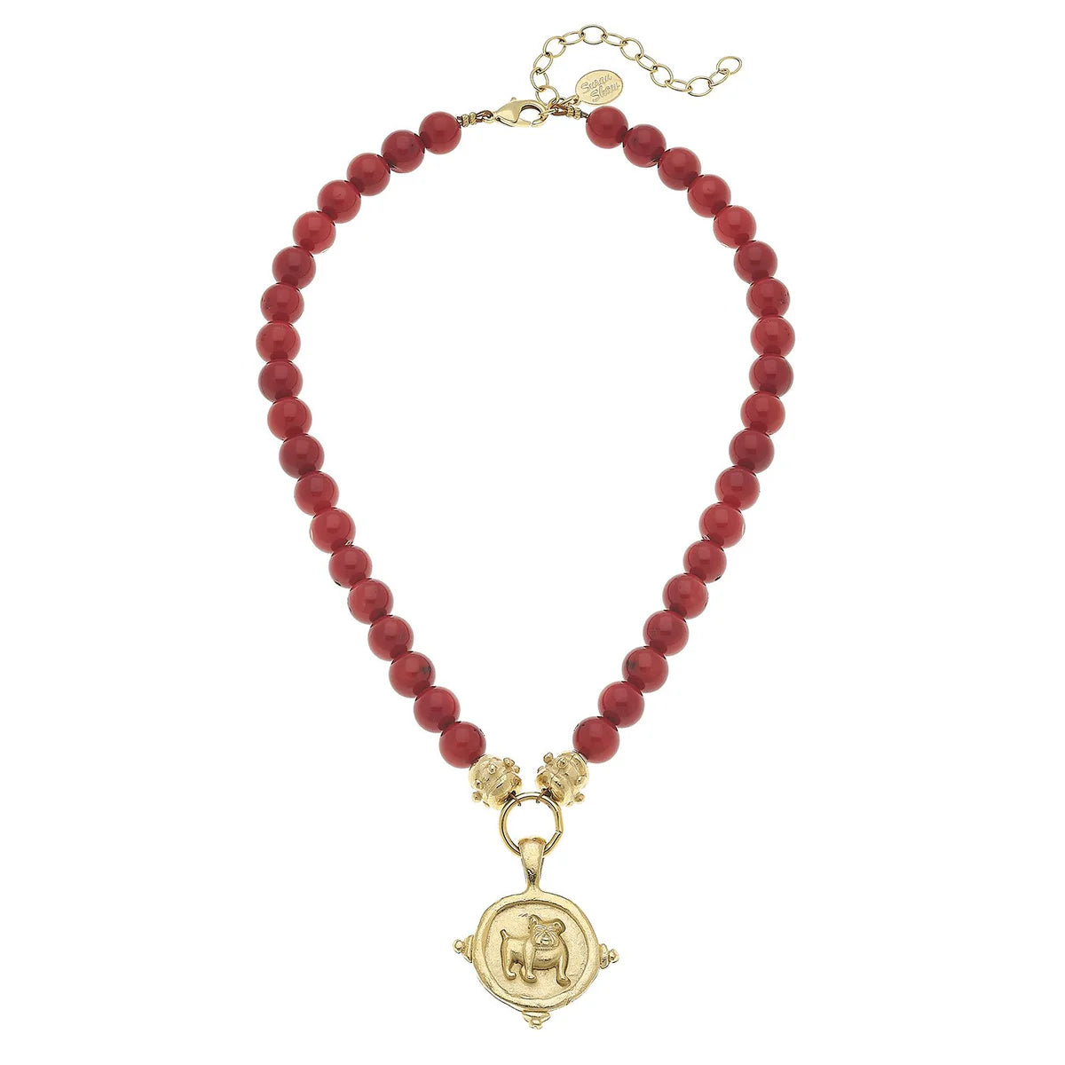 Susan Shaw/ Bulldog + Red Coral Necklace
