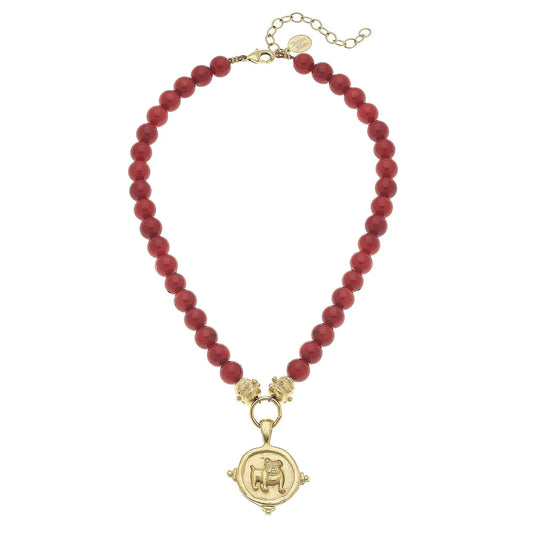 Susan Shaw/ Bulldog + Red Coral Necklace