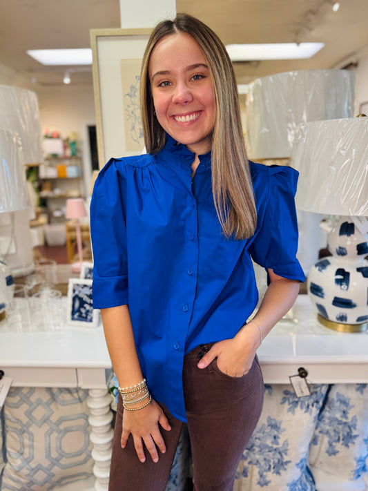 The Jodie Ruffle Shirt/ Royal Blue