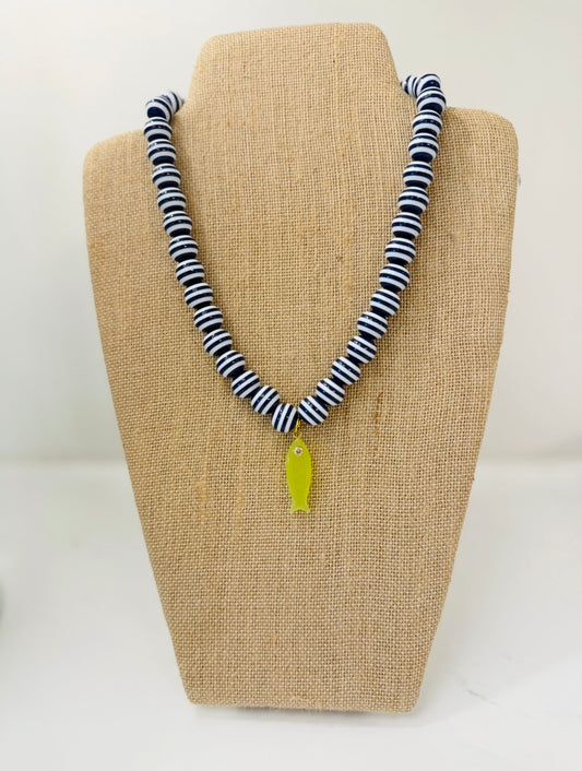HD/ The Stannie Striped Fish Necklace/ Navy + Green