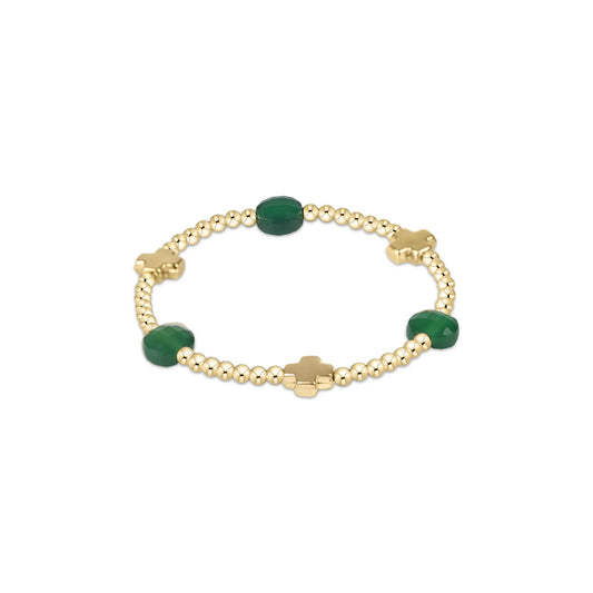 ENewton/ Signature Cross Admire Gold Pattern 3MM Bead Bracelet-Green Onyx