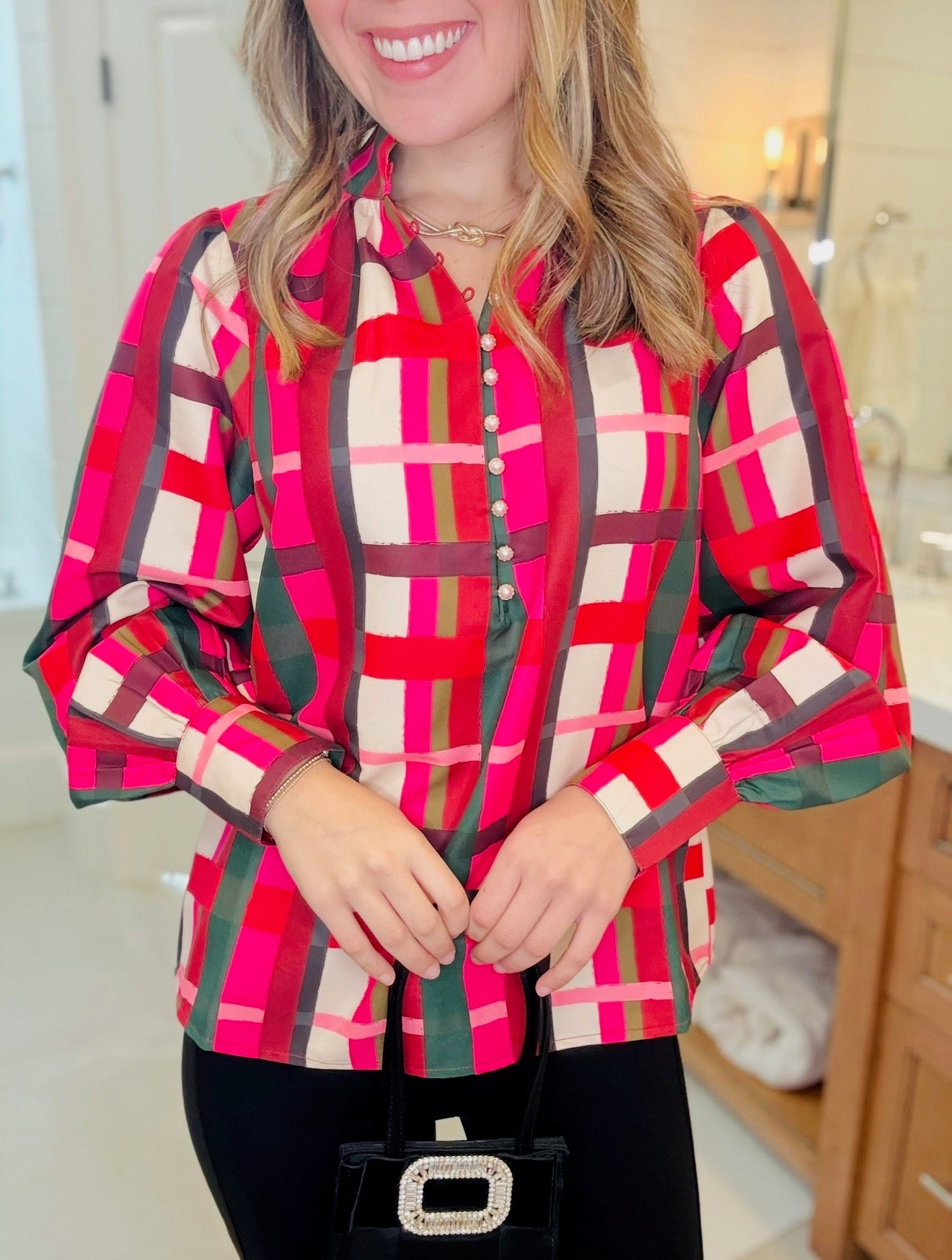 トップス HOLIDAY CHECK LINEN BIG COLLAR BLOUSE CROSBY/ Leland Blouse/ Holiday Plaid/ FINAL SALE – The Ivy