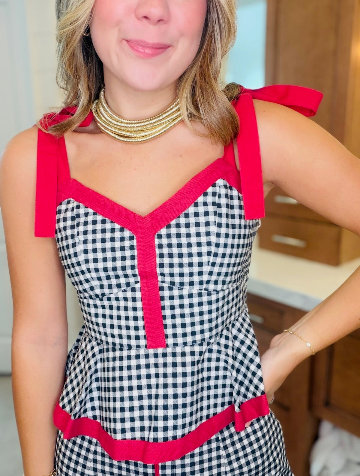 The Addie Top/ Black Gingham + Red