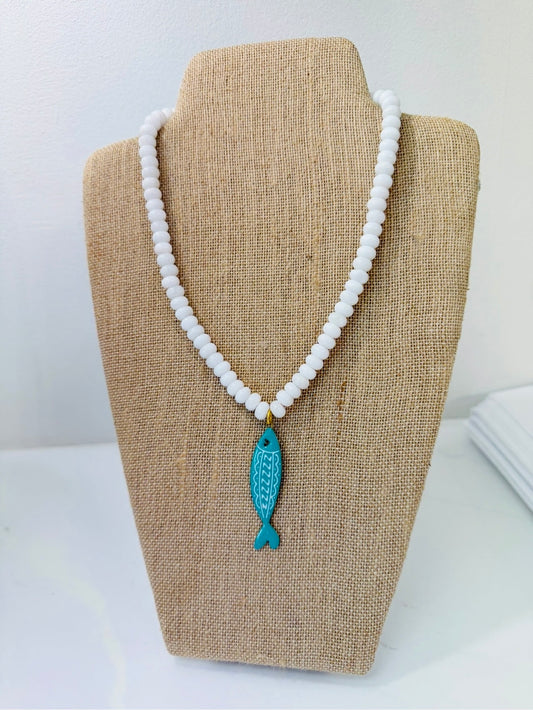 HD/ The Fallie Fish Necklace/ White + Aqua