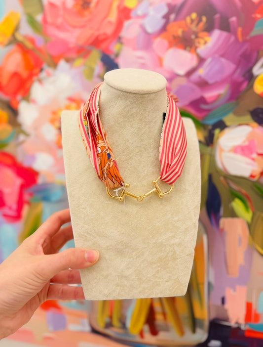 The Hollie Horsebit Scarf Necklace/ Pink + Multi