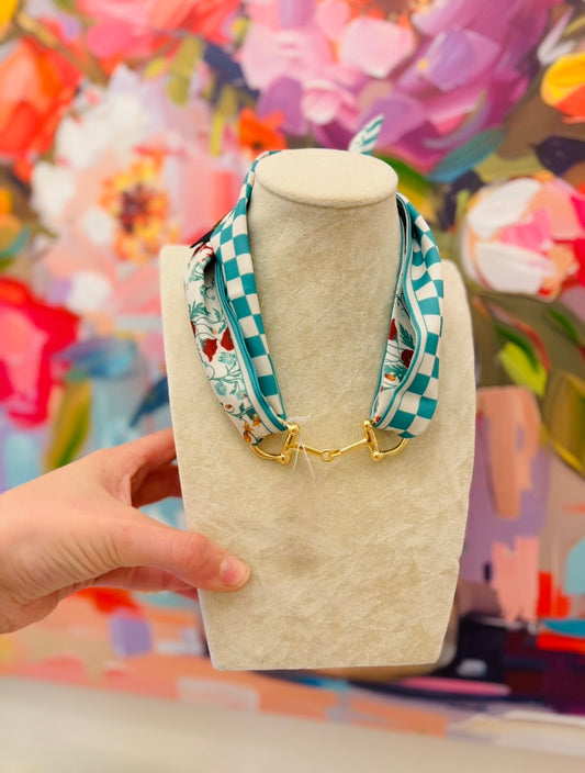 The Hollie Horsebit Scarf Necklace/ Green Checkered