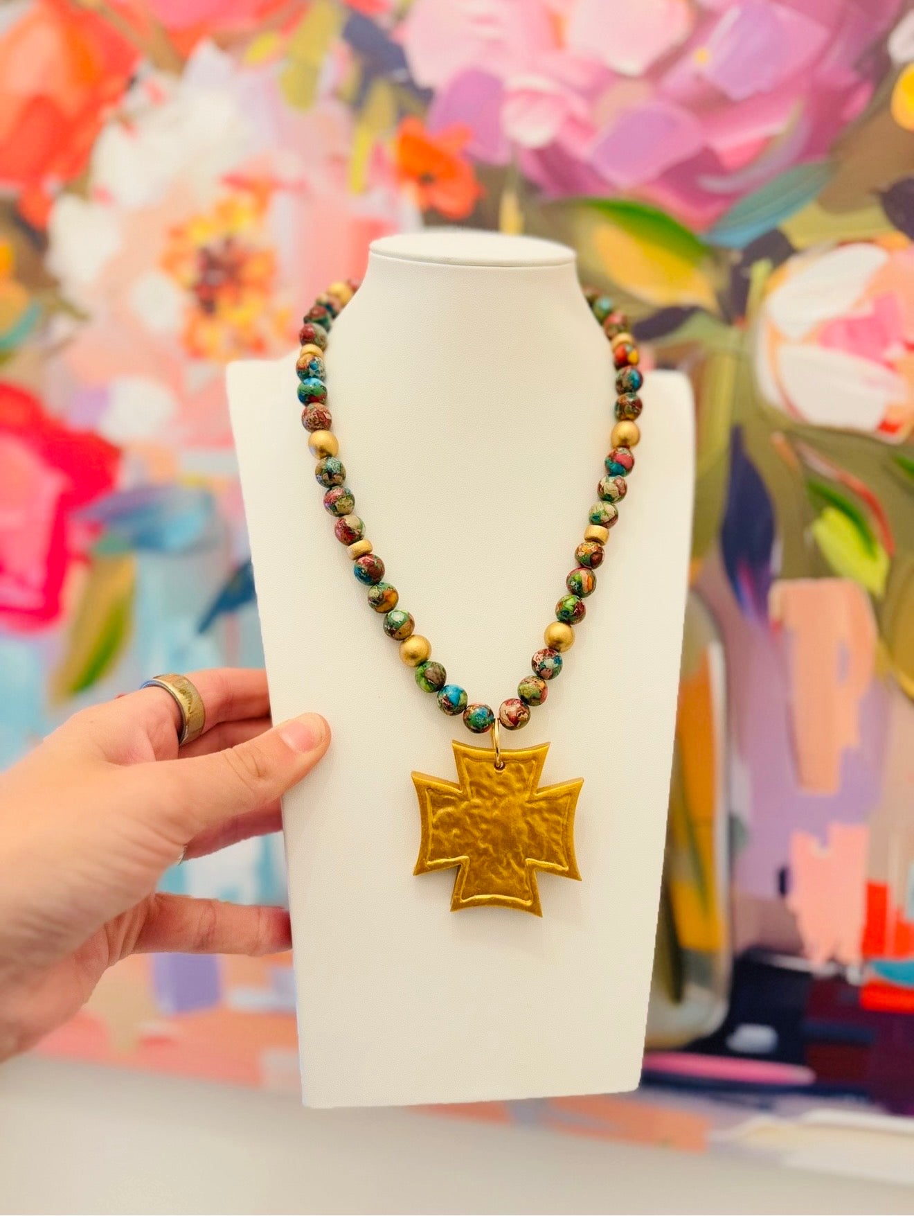 Hidden Truth Jewelry/ Rainbow Sea Jasper + Neal Cross