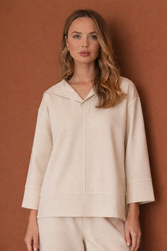 The Kourtney Crepe Knit Top/ Beige