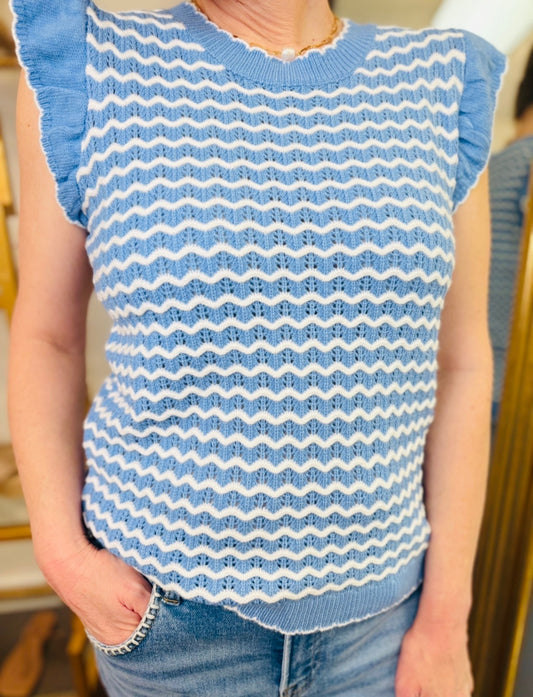 MS/ The Oakley Sweater/ Blue + White