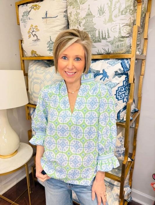 Gretchen Scott/ Ruffleneck Tunic Top/ Kelly