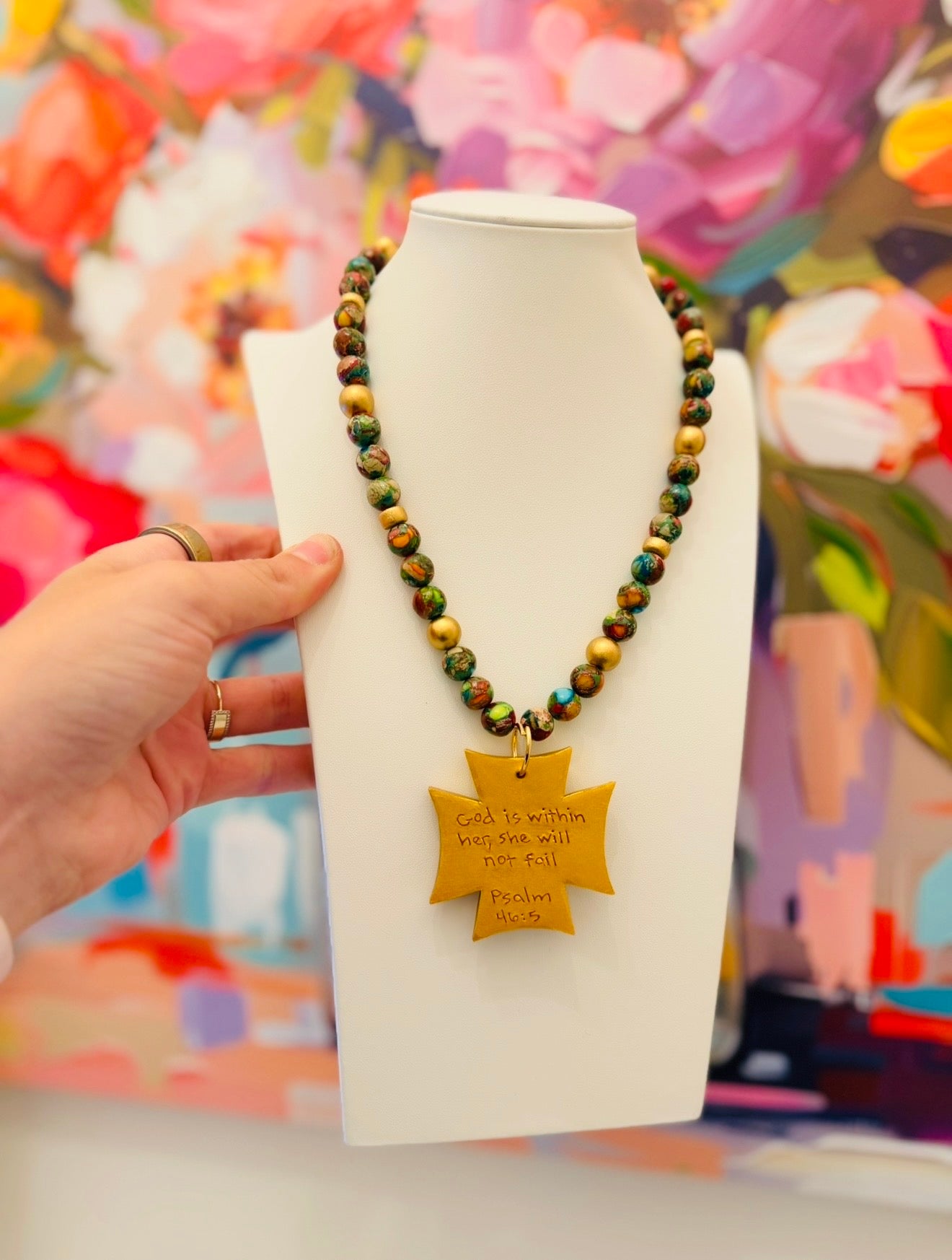 Hidden Truth Jewelry/ Rainbow Sea Jasper + Neal Cross