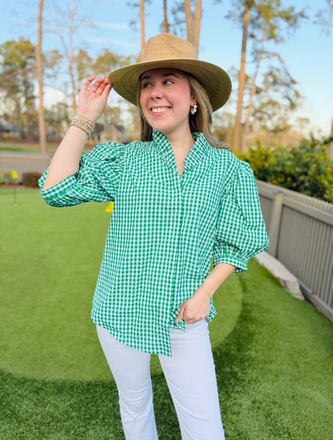 The Laura Top/ Green + White Gingham / FINAL SALE