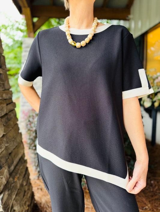 The Kaya Crepe Knit Top/ Black