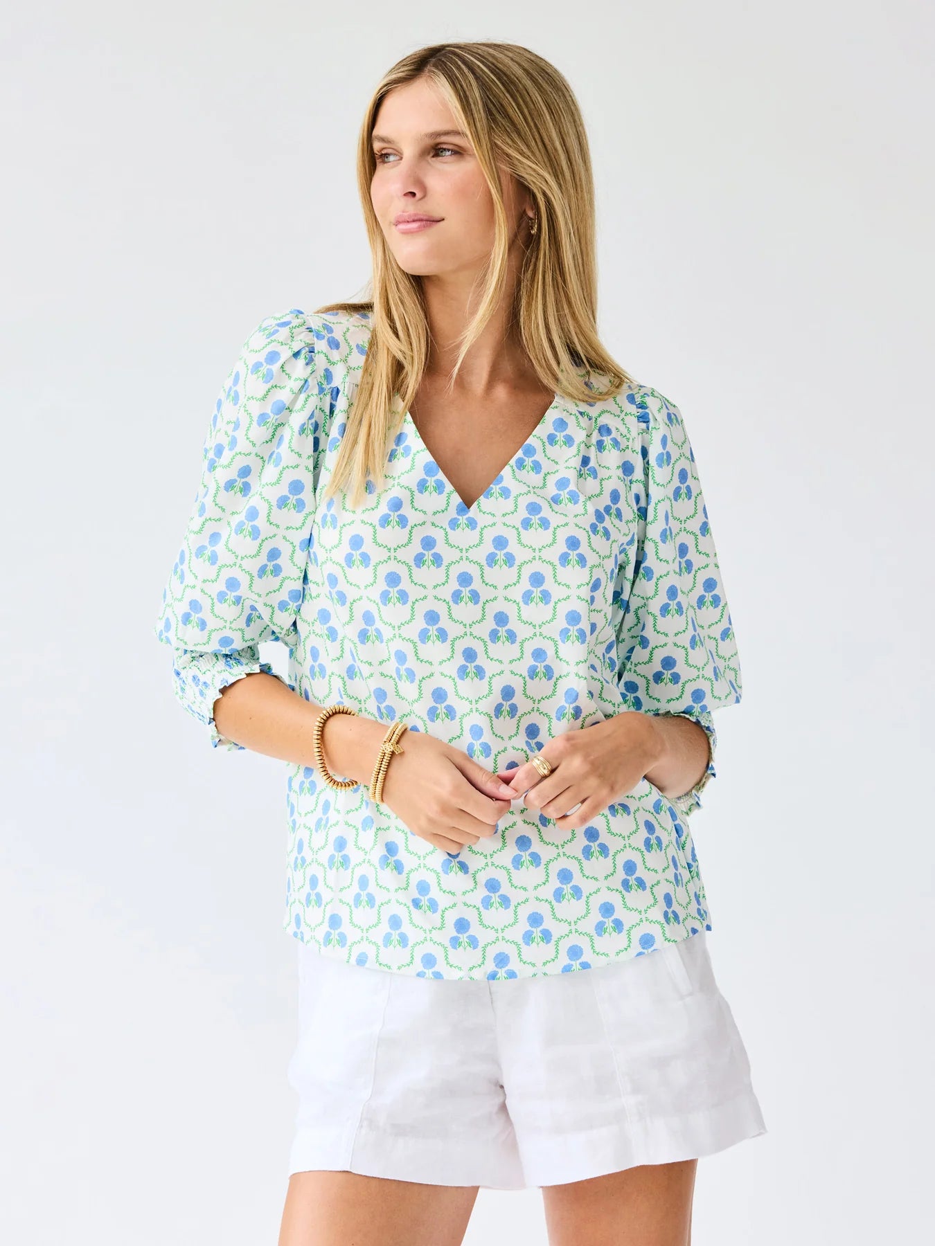 MS/ The Ashlyn Top/ Sweetbriar Lattice Blue