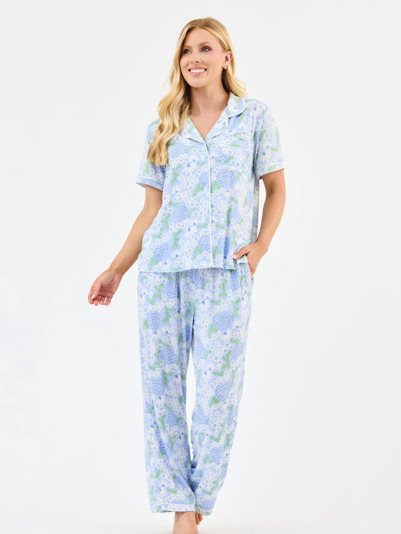 MS/ The Charlotte Pajama Pant Set/ Daisy Chain Blue