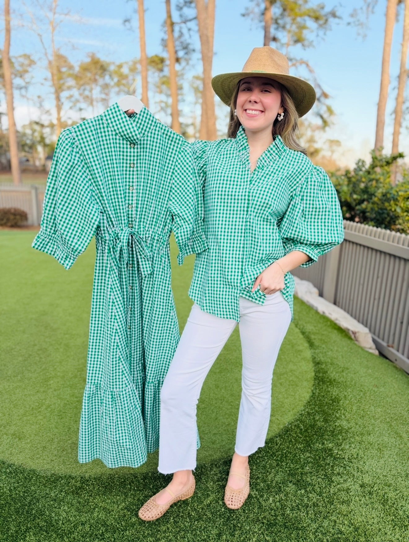 The Laura Top/ Green + White Gingham / FINAL SALE