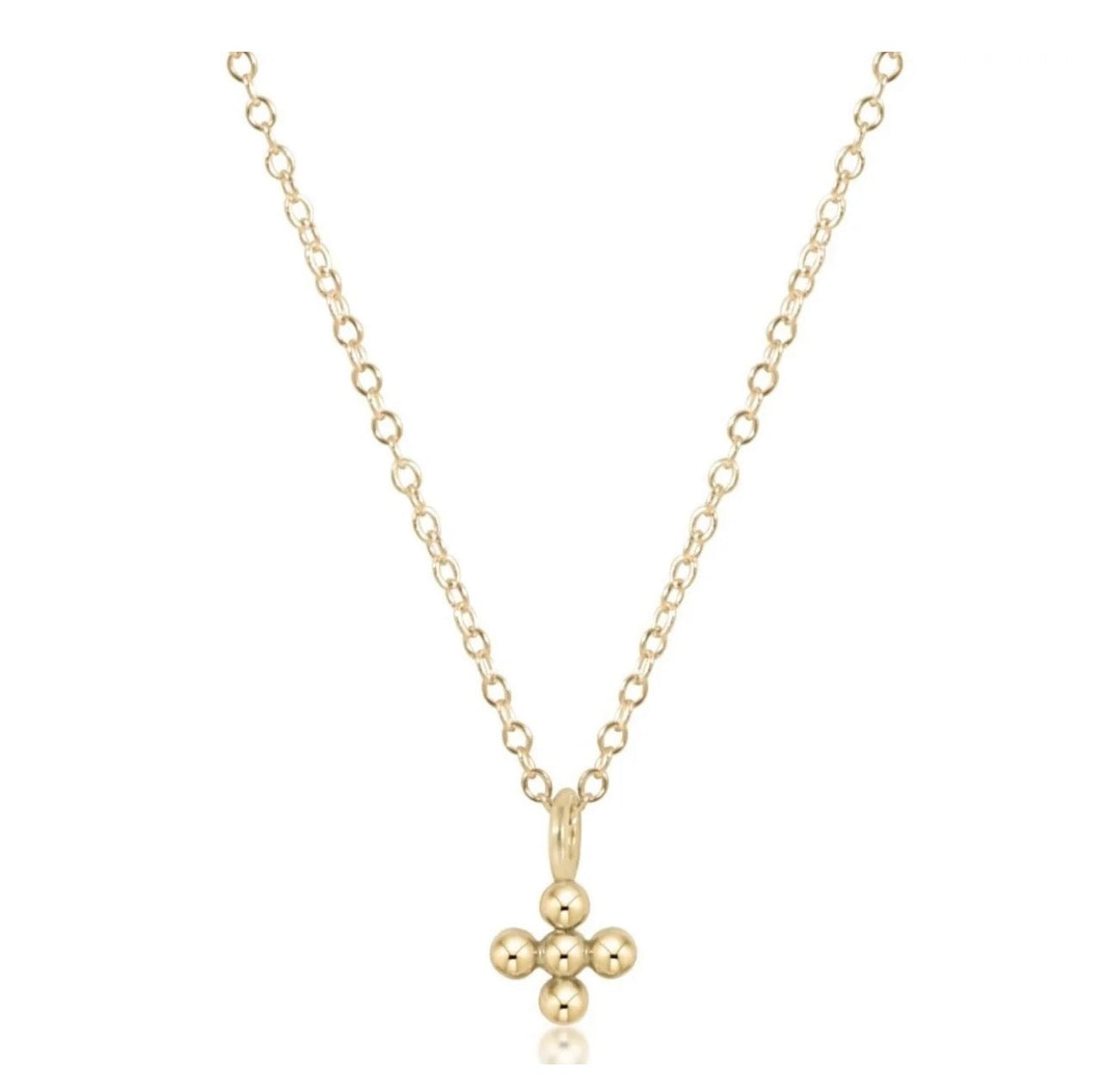 ENewton/ 16” Necklace Gold-Signature Cross Beaded Small Gold Charm