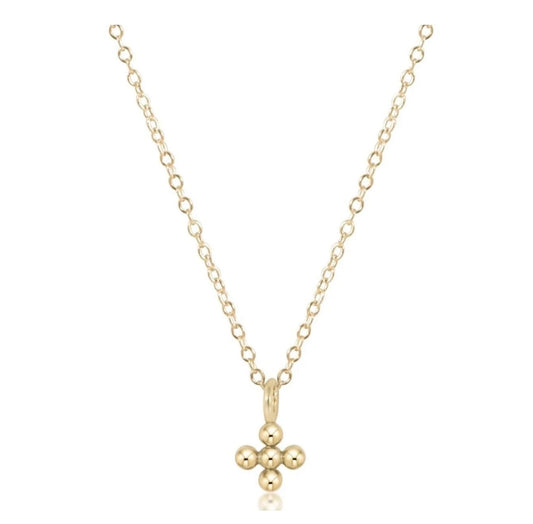 ENewton/ 16” Necklace Gold-Signature Cross Beaded Small Gold Charm