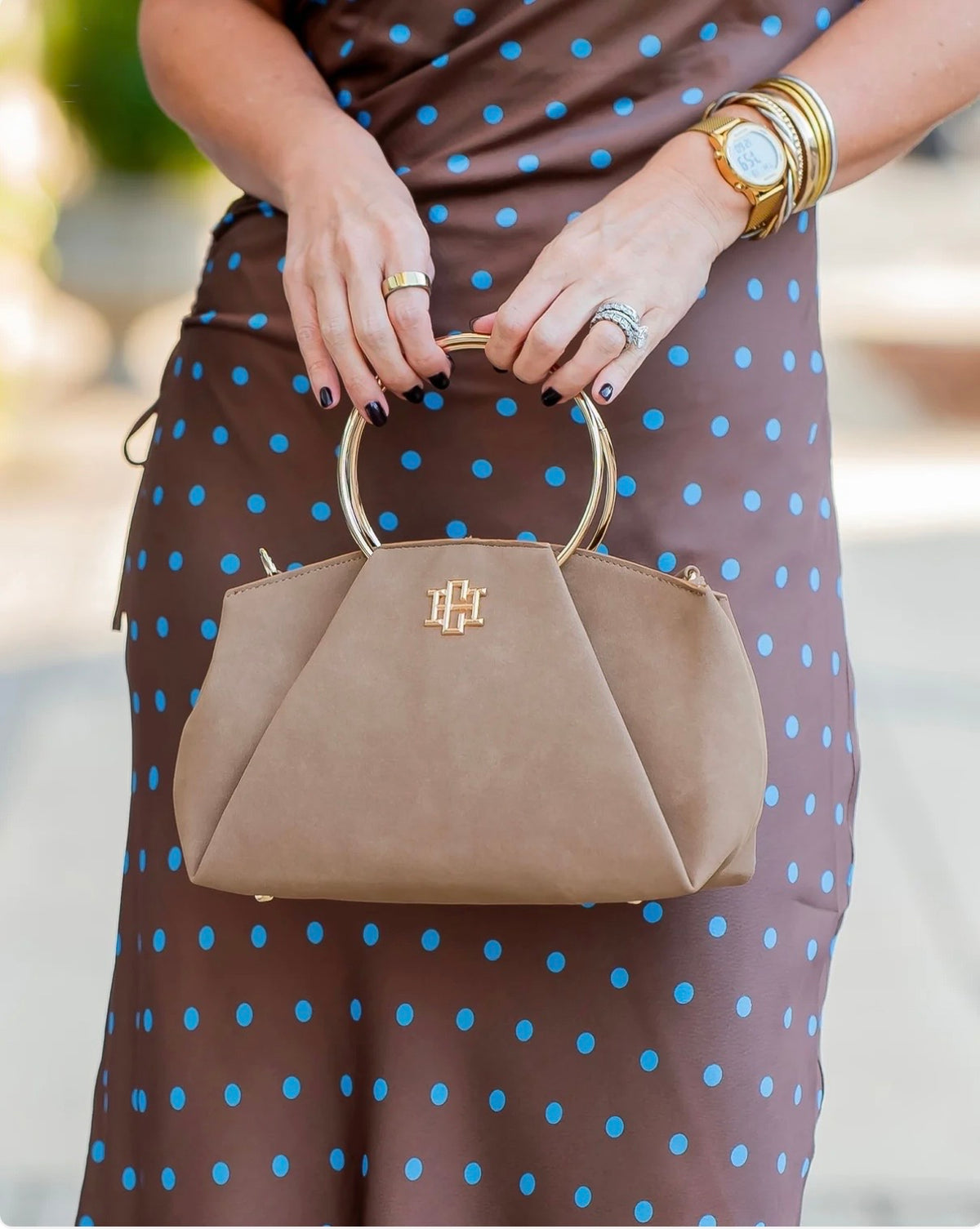 The Brooks Bag w/ Rings/ Latte Suede