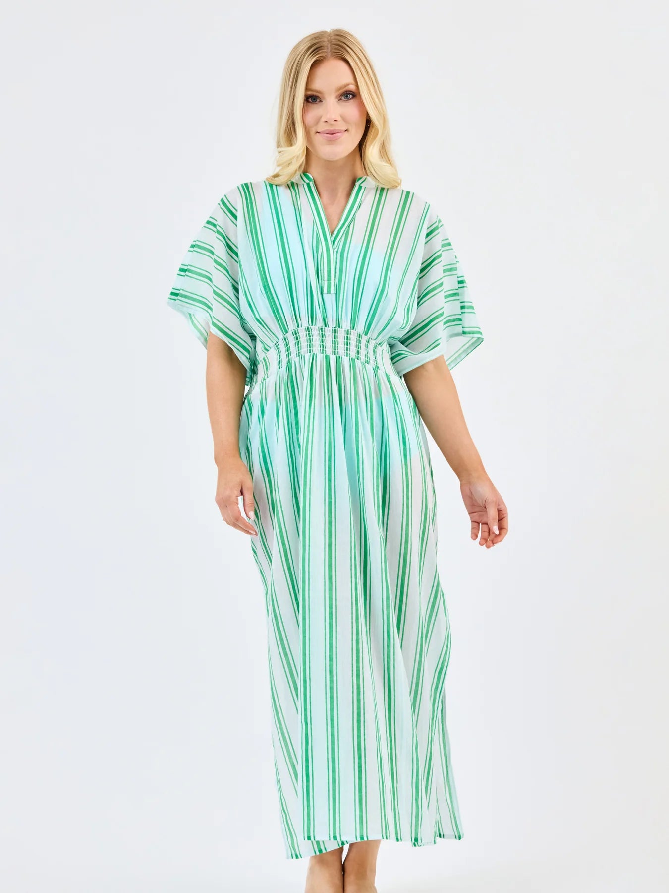 MS/ The Priscilla Dress/ Green + White Stripe