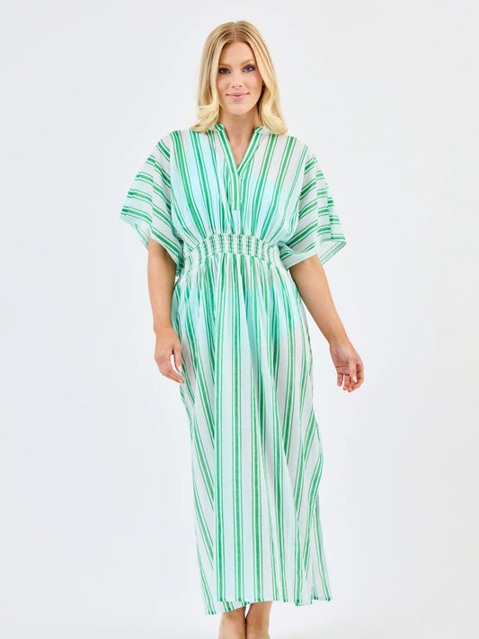MS/ The Priscilla Dress/ Green + White Stripe
