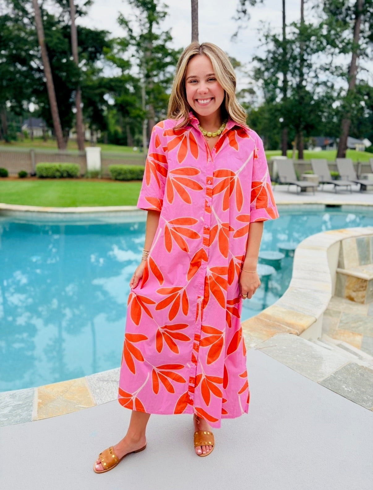 Karlie/ The Palm Leaf Maxi Shirt Dress / FINAL SALE