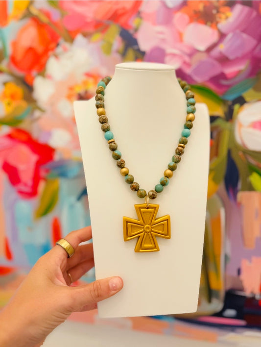 Hidden Truth Jewelry/ The Aqua Jasper Necklace + Anna Cross
