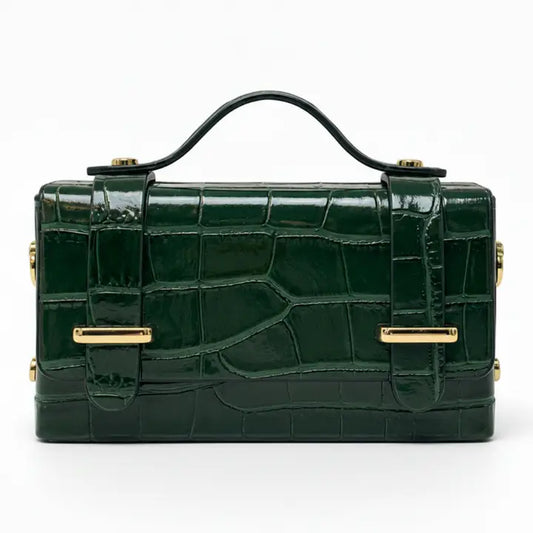 The Brynlee Buckle Crossbody/ Dark Green Croc