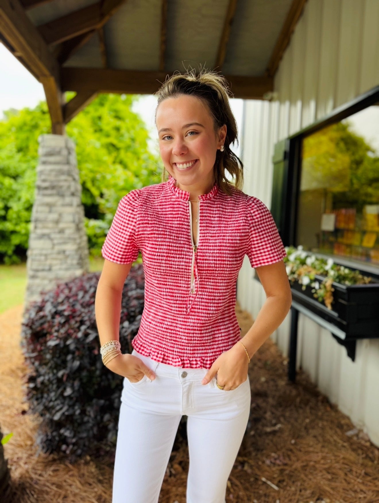 The Carlie Check Top