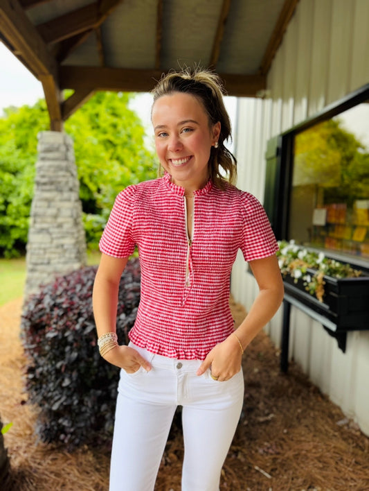 The Carlie Check Top