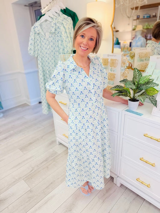 MS/ The Eloise Dress/ Sweetbriar Lattice Blue
