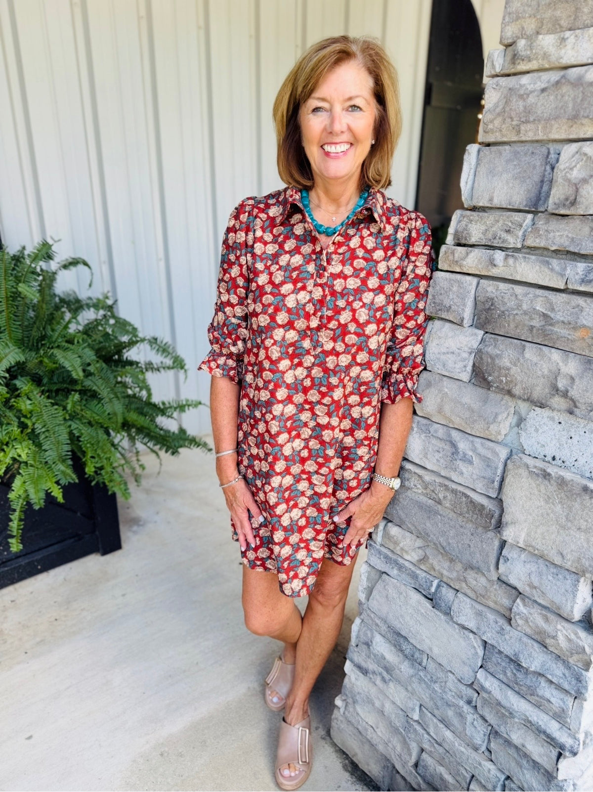 Joy + Joy/ The Paula Placket Dress/ Brick Bloom