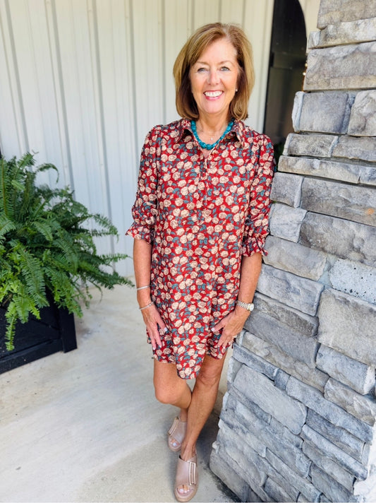 Joy + Joy/ The Paula Placket Dress/ Brick Bloom