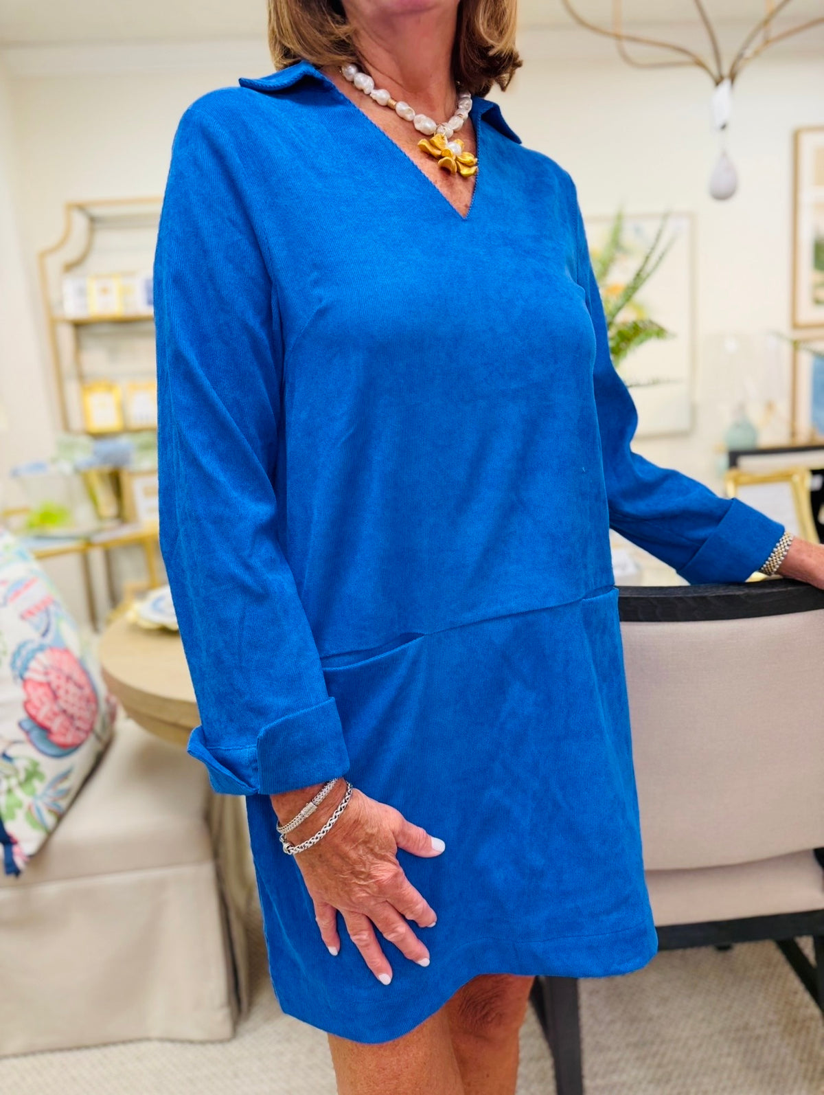 Joy + Joy/ The Savanna Split Neck Dress/ Royal