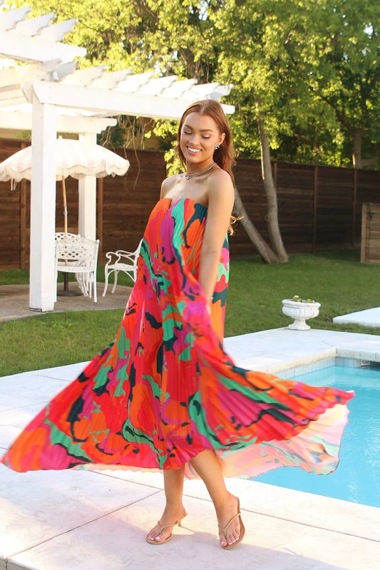 Karlie/ The Swirl Satin Pleat Dress