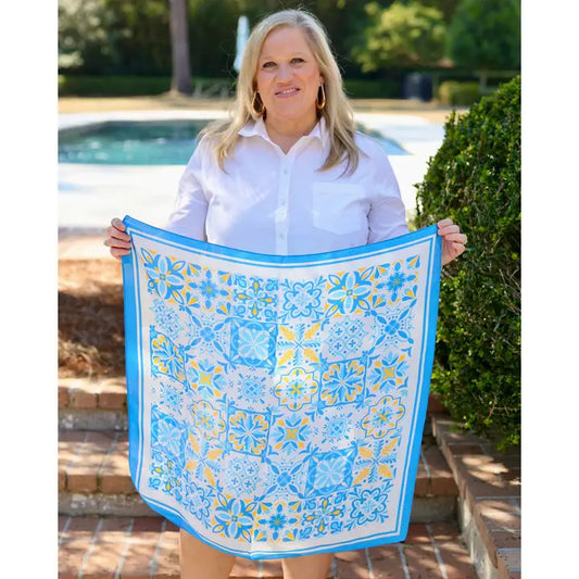 The Sorrento Mosaic Print Scarf/ Blue
