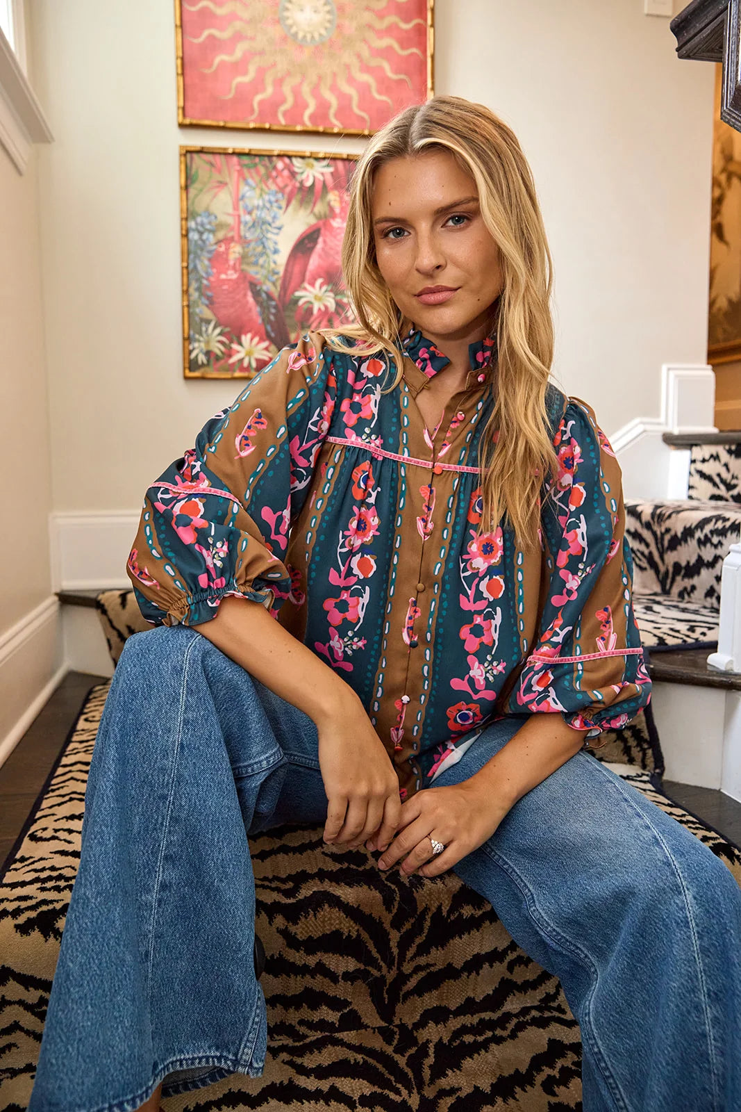 CROSBY/ The Worth Blouse/ Tapestry Stripe