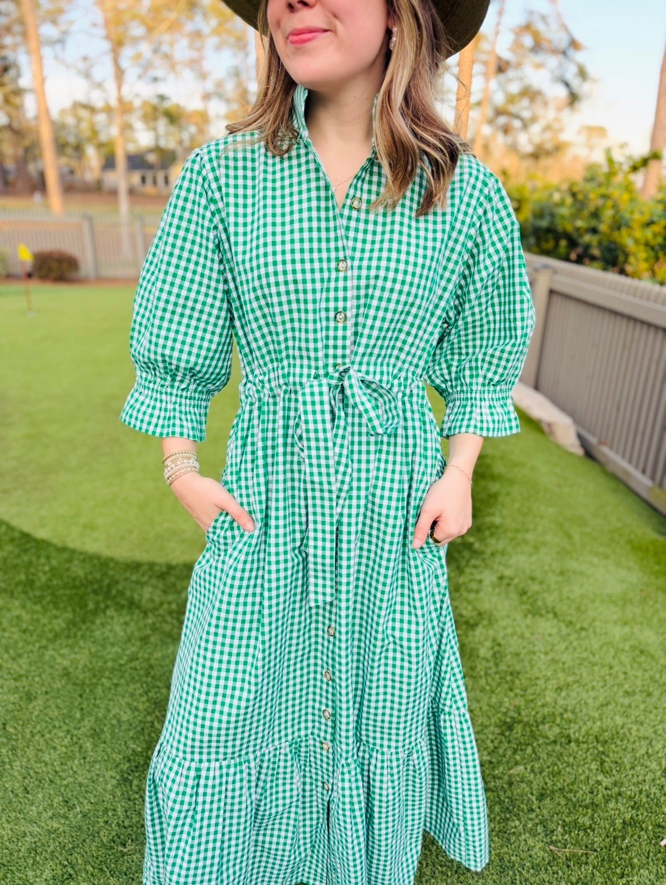 The Catherine Dress/ Green + White Gingham