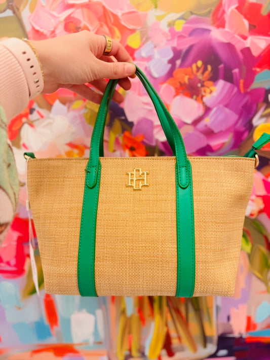 The Georgie Mini Tote/ Natural Kelly Green