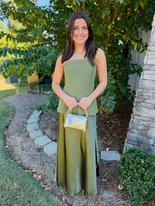 The Sela Satin Strapless Dress
