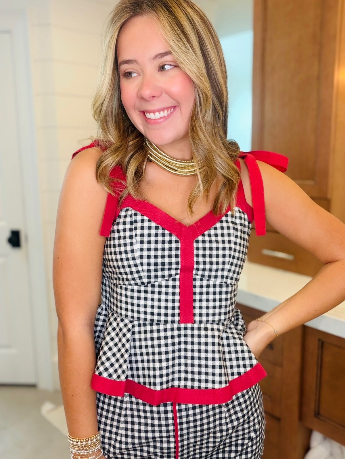 The Addie Top/ Black Gingham + Red