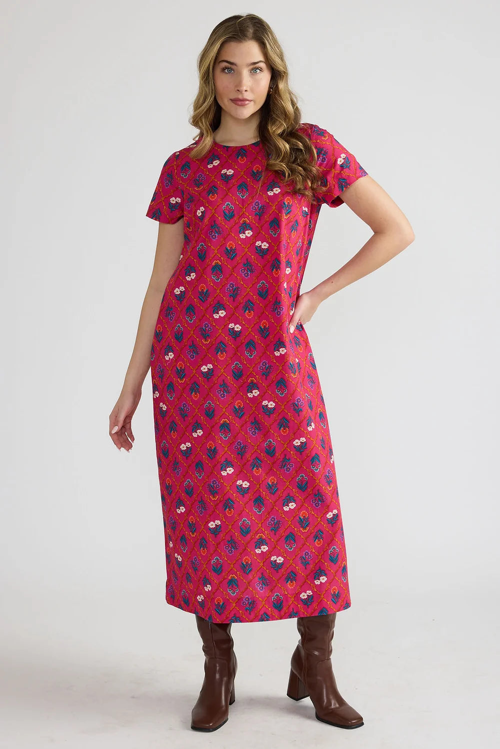Double A/ The Ellie Dress/ Fuchsia Lattice
