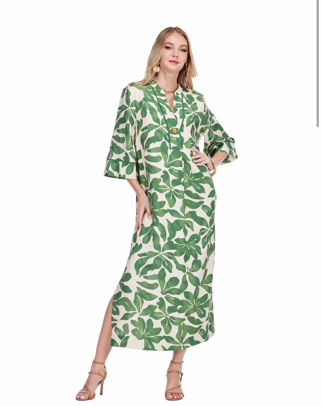Jade/ The Button Pleated Midi/ Ivory Fern