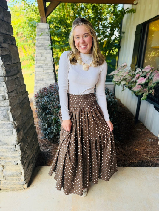The Aerin Maxi Skirt/ Brown Polka Dot