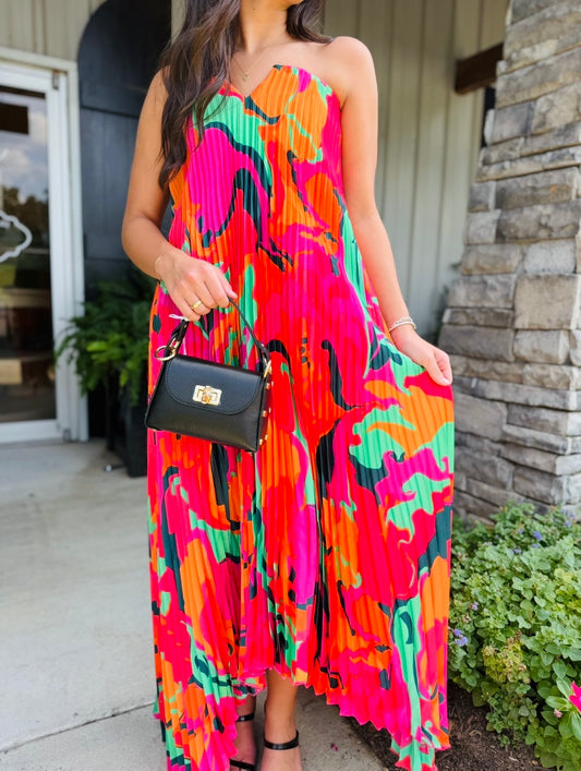 Karlie/ The Swirl Satin Pleat Dress