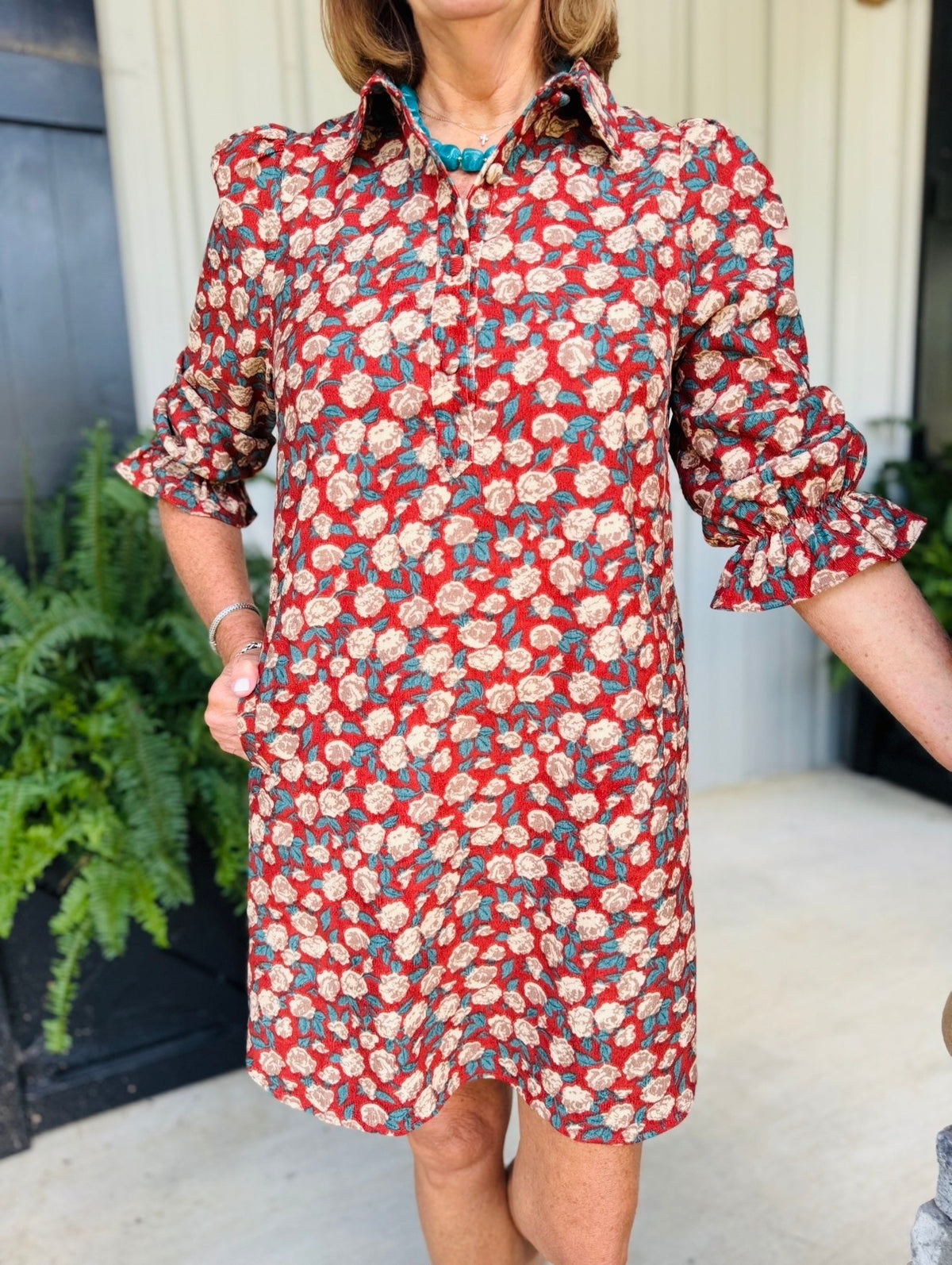 Joy + Joy/ The Paula Placket Dress/ Brick Bloom
